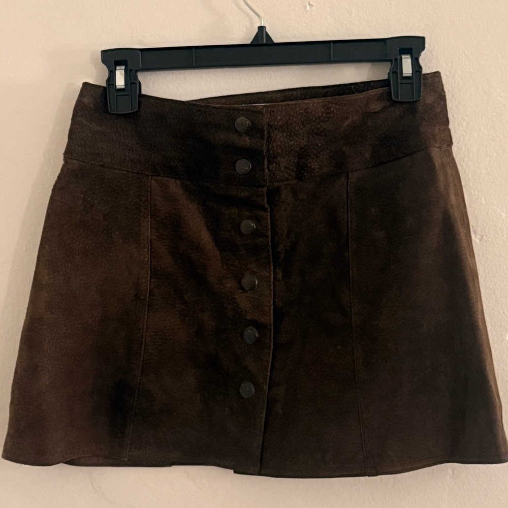 Brown Suede Button-Up Skirt